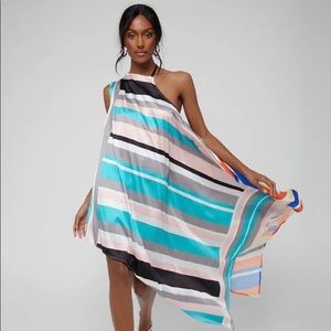 One shoulder asymmetrical hem striped satin dress